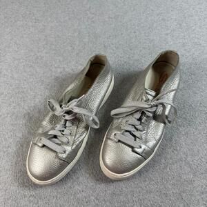 Santoni Shoes Womens Size 7.5 Silver Leather Low Top Sneakers Made Italy Comfort